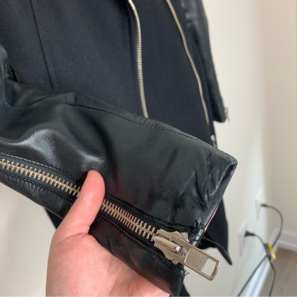 Mackage Dale Wool Trench Coat Asymmetrical Leather Sleeves Aritzia Size XXS - Picture 11 of 16